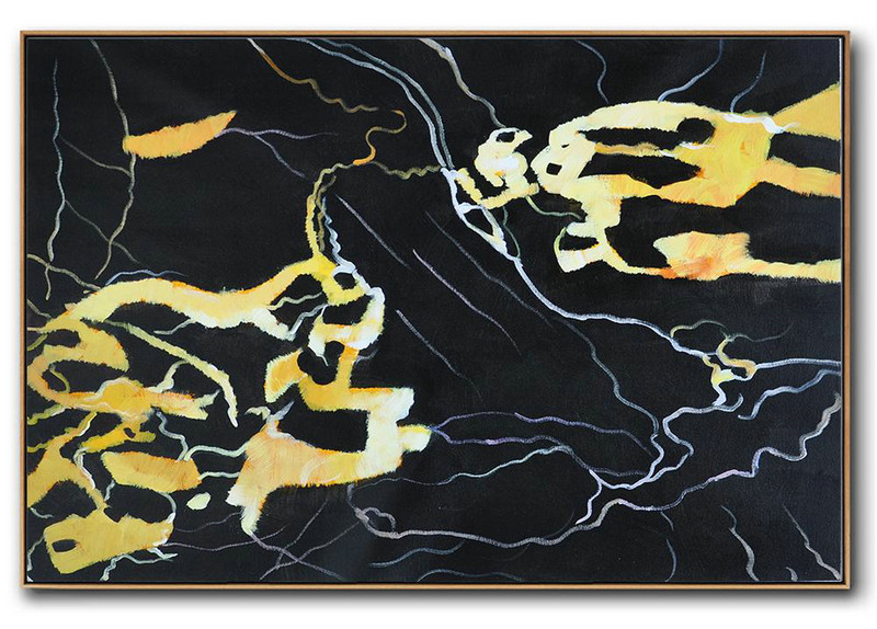 Extra Large Abstract Painting On Canvas,Hand Painted Oversized Horizontal Abstract Marble Art On Canvas,Large Canvas Art,Modern Art Abstract Painting,Earthy Yellow ,Black,White.etc